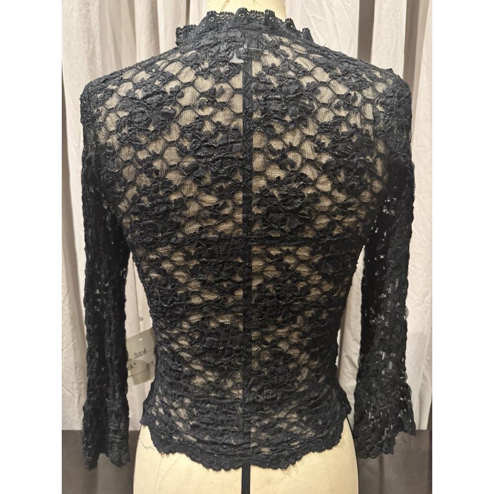 Ann Ferriday Vintage With Tags Black Pucker Lace Top S - Picture 3 of 5